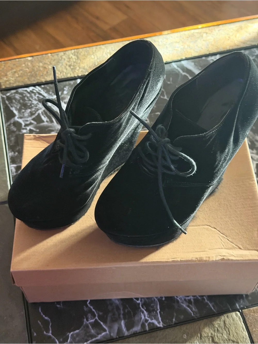 Women’s Black Suede Wedge Lace-Up Shoes